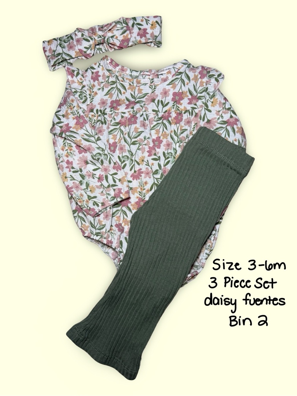Floral Ruffle Baby Onesie Set with Olive Ribbed Leggings